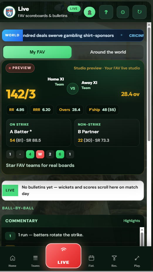 Cricket Local Live Match Day scoreboard